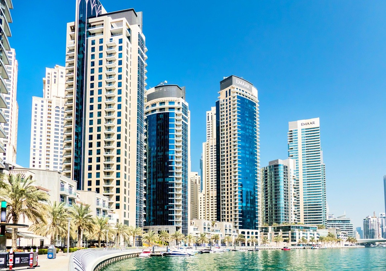 Modern business district towers in Dubai
